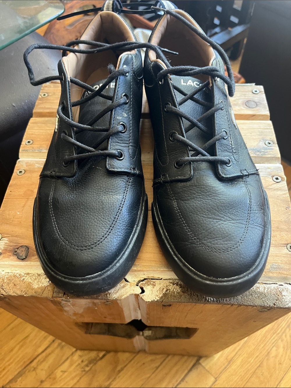 Lacoste Black Leather Lace-Up Oxfords
